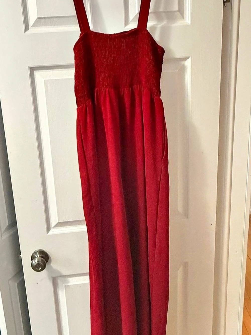 Red Wide Leg Romper with pockets